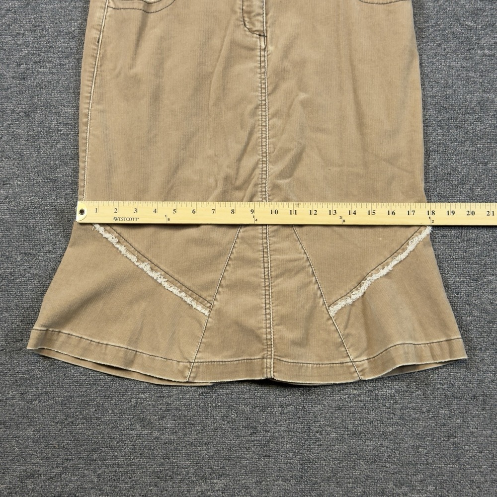 Anthropologie Louie Corduroy Fringe Skirt Tan Stretch Size 8 Peplum Hem Boho - Picture 6 of 10